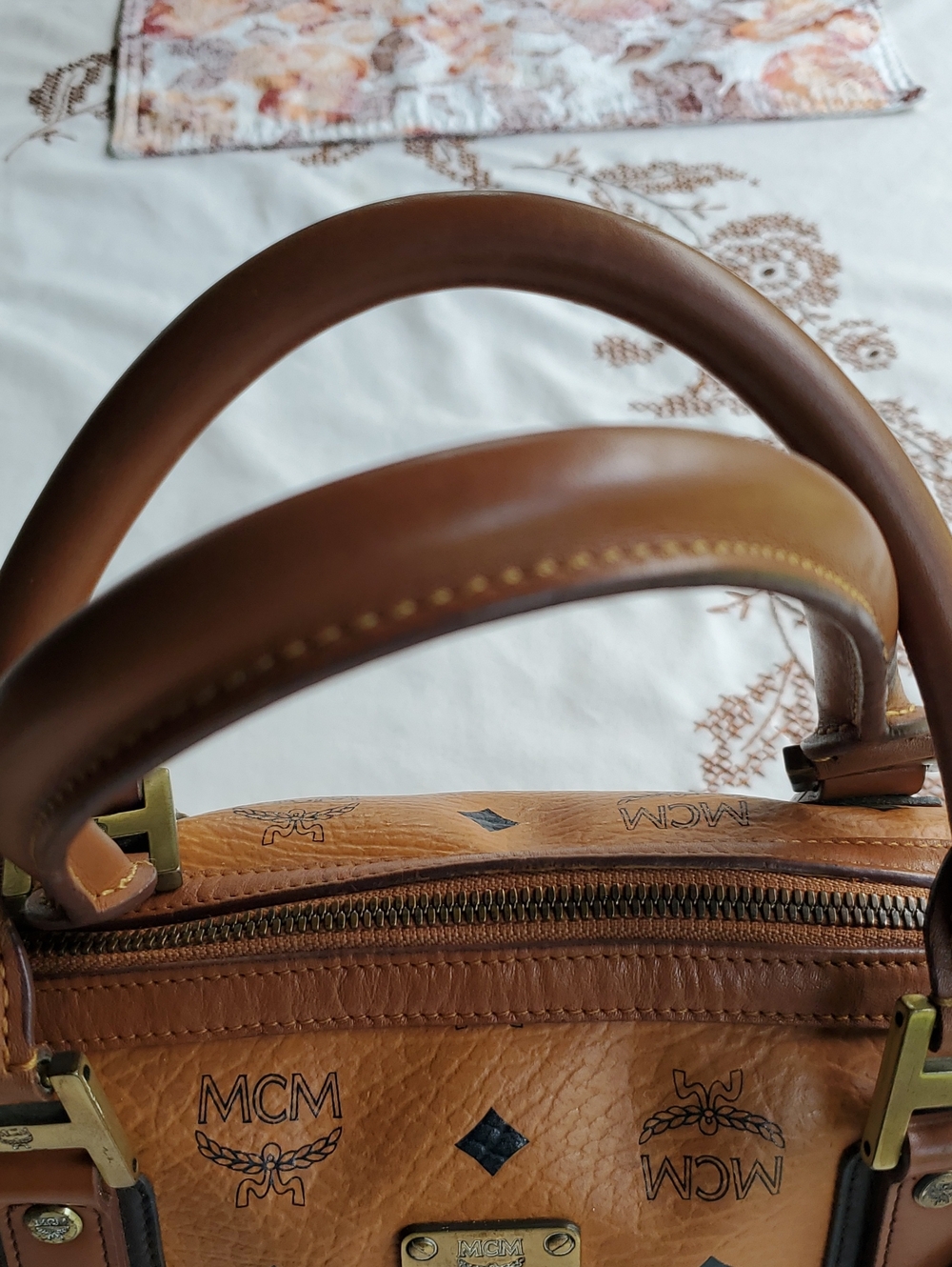 MCM Cognac Visetos Satchel Bag - Picture 3 of 11
